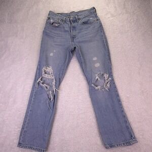 Vintage Big-E Levi's 501 Button-Fly Jeans Womens 26 Light Wash Distressed Denim